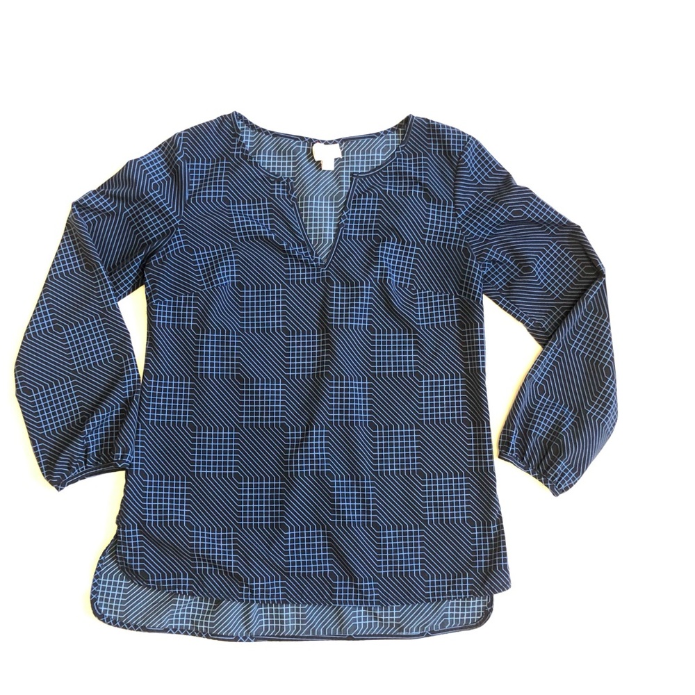 Merona 3/4 Navy Print Blouse